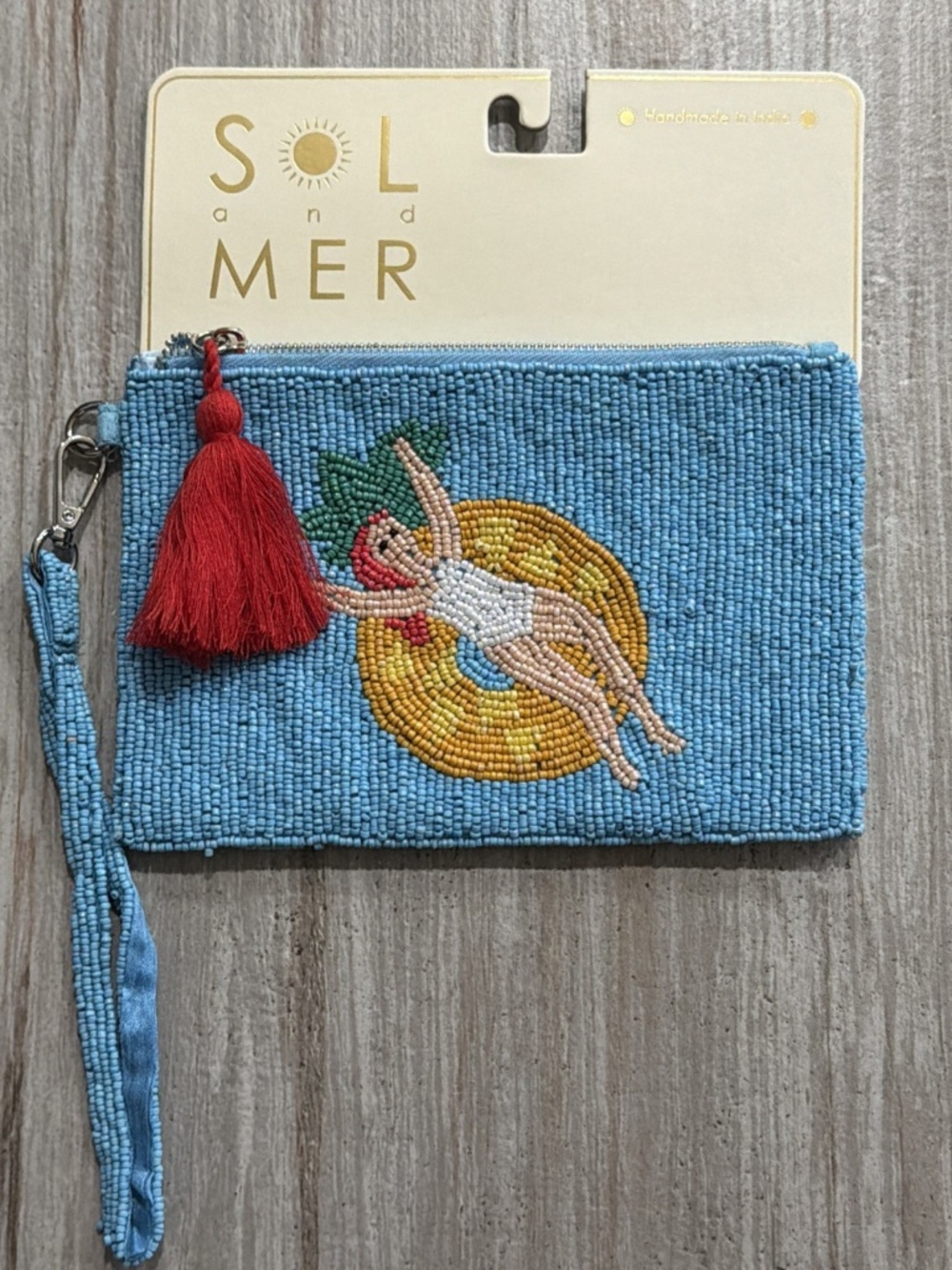 Sol And Summer Blue Beaded Summer Pool Girl Wristlet Clutch